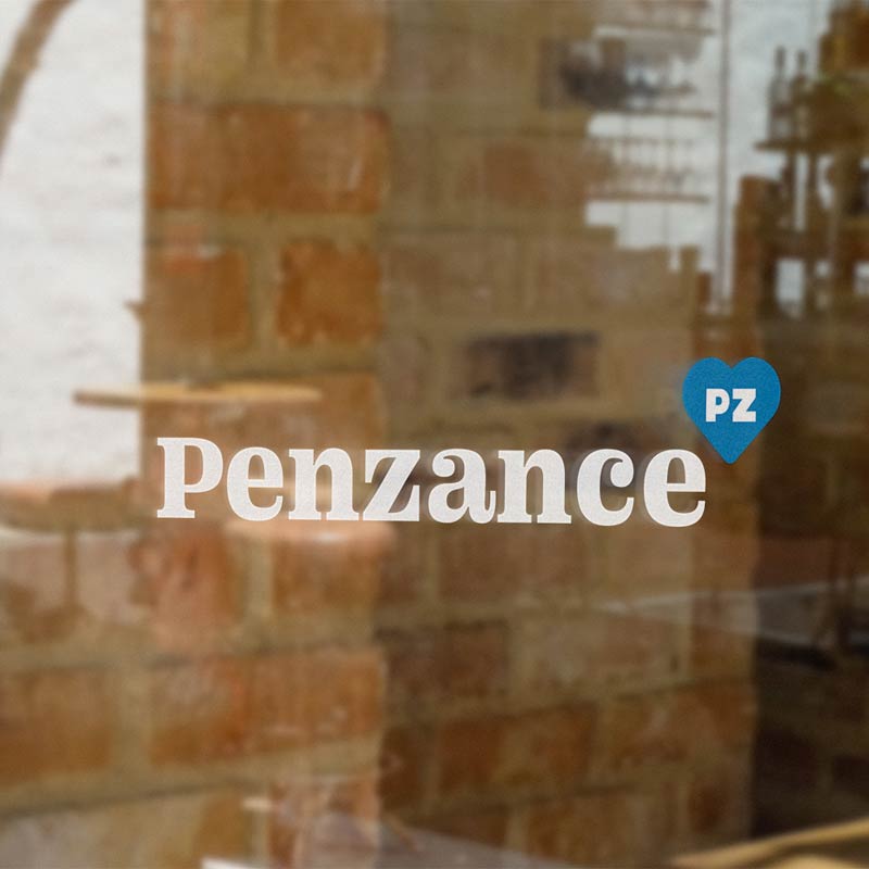 Penzance PZ branding window signage