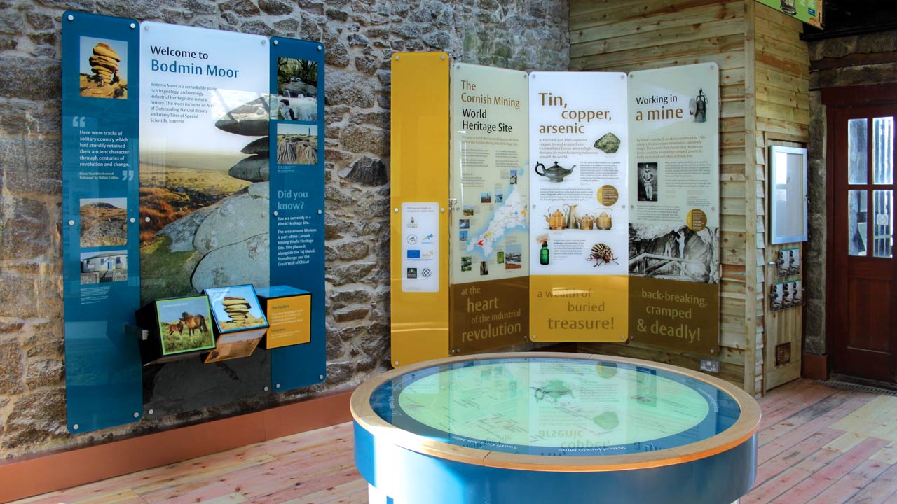 Minions Visitor Centre exhibition displays and map