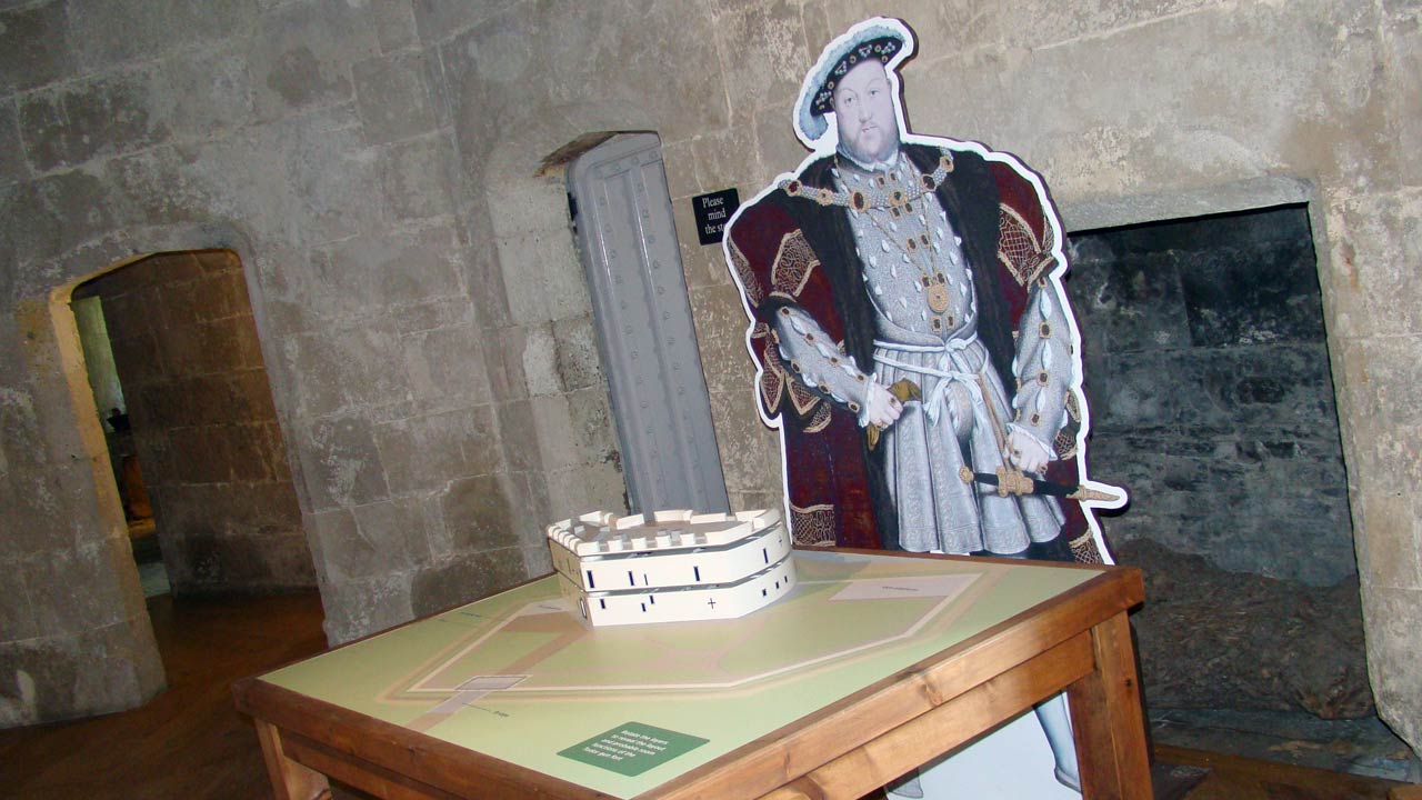 Portland Castle exhibition showing a life-size Henry VIII cutout image