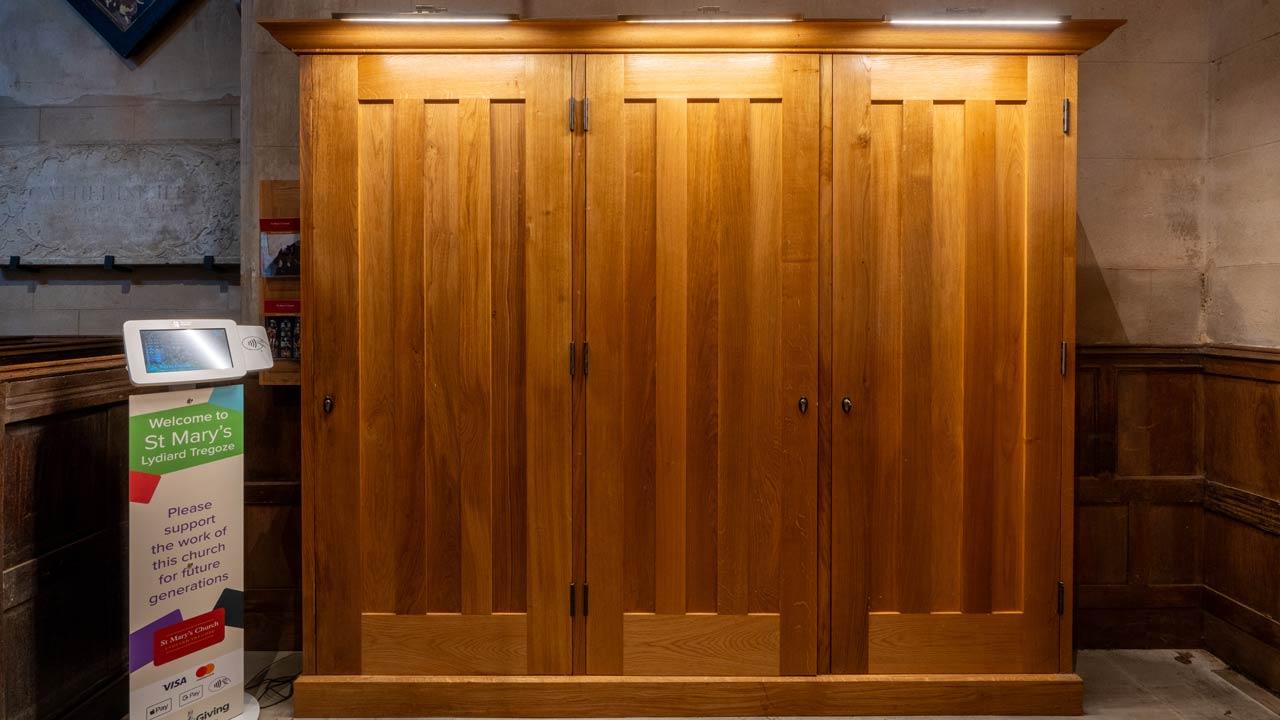 St Mary's Church exhibition oak cabinet (closed)