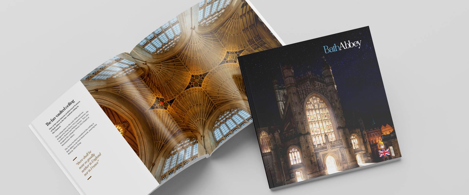 Bath Abbey guidebook front cover and ceiling page