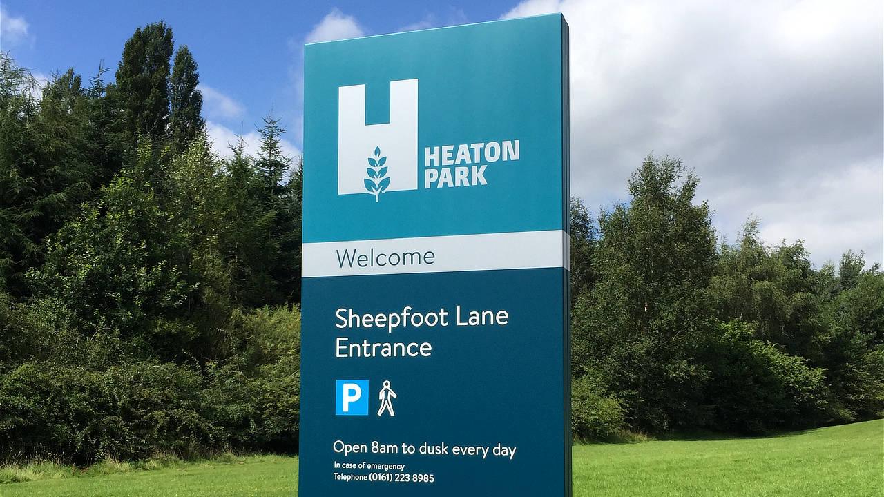 Heaton Park St Sheepfoot Lane entrance signage