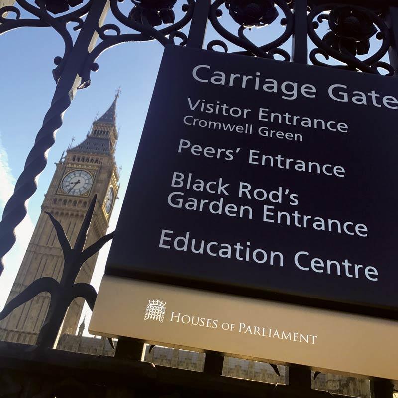 Houses of Parliament signage for Carriage Gates