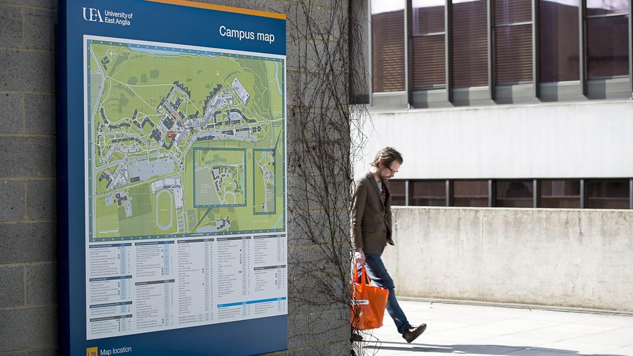 UEA Campus Map on exterior wall