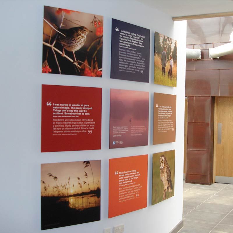 Newport Wetlands interior information wall signage