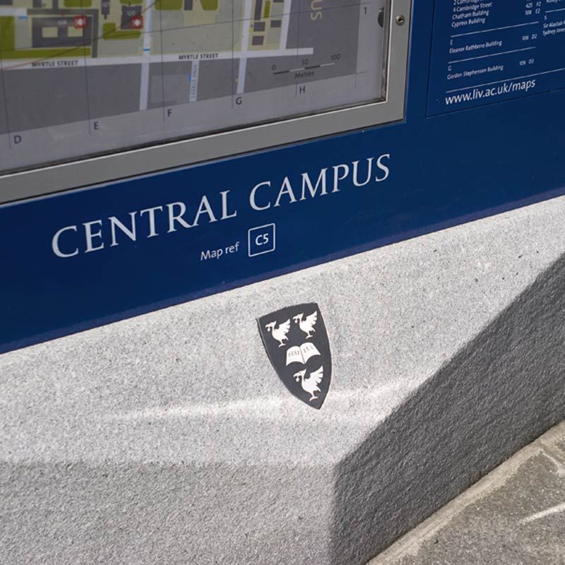 University of Liverpool campus map display stone base