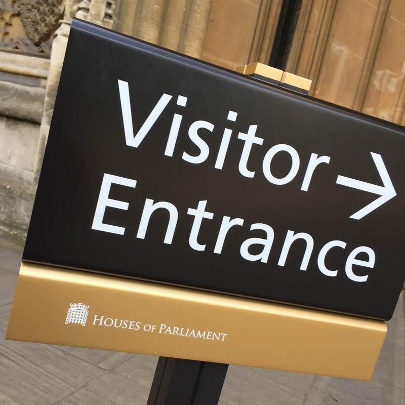 Houses of Parliament signage for visitor entrance
