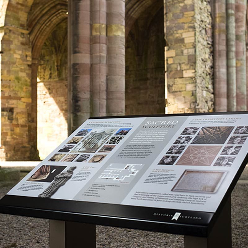 Historic Scotland outdoor information board - Sacred Sculpture