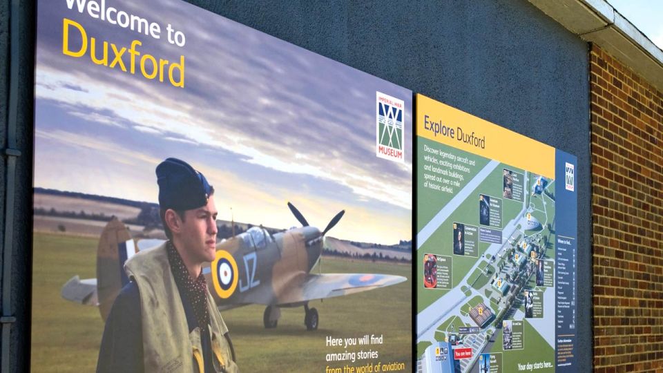 Imperial War Museum, Duxford: welcome signage and map signage