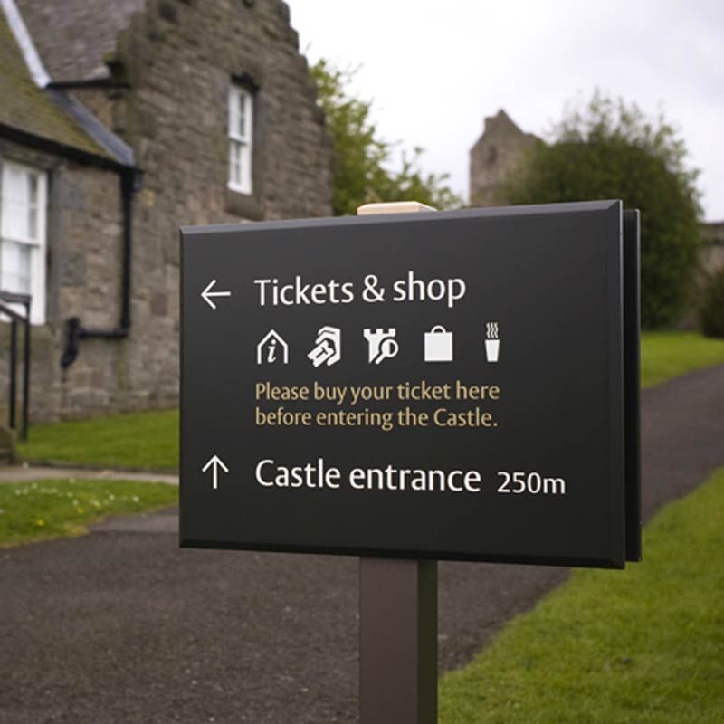 Historic Scotland visitor signage for shop and castle entrance