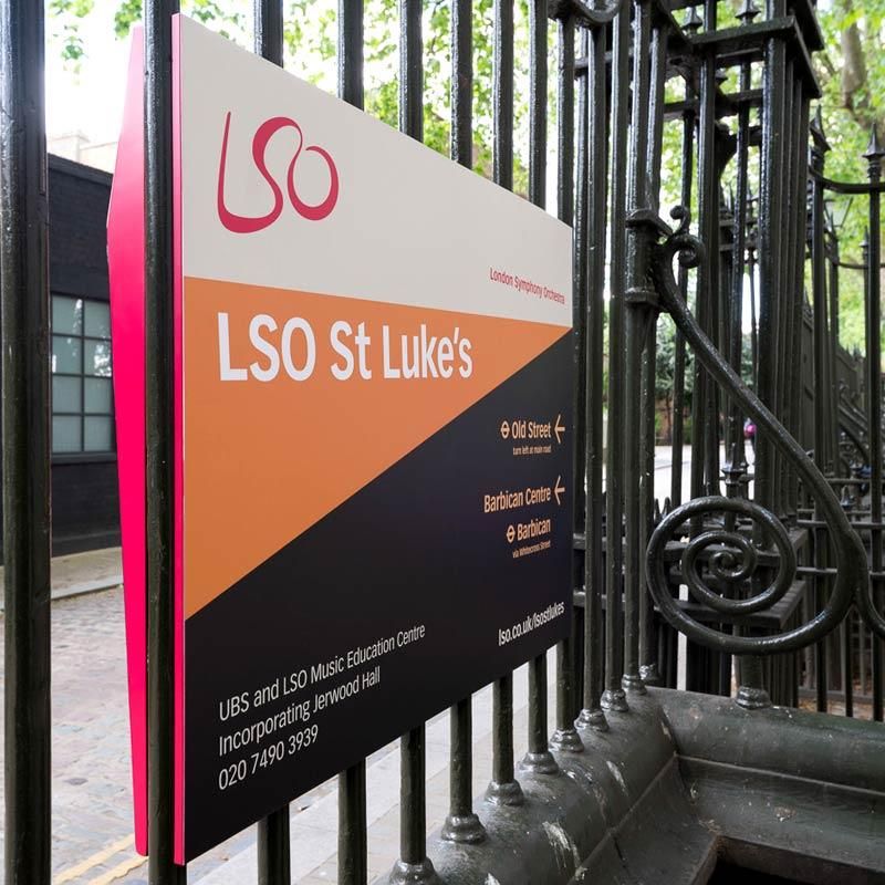 LSO St Luke's outdoor railing signage