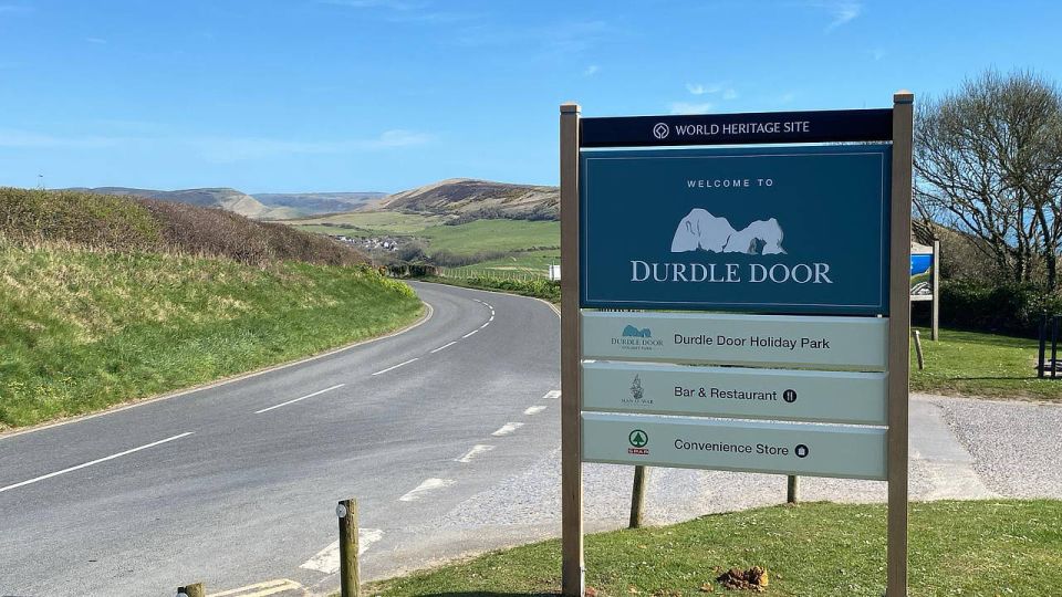 Durdle Door World Heritage Site welcome signage