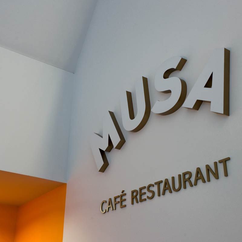Firstsite MUSA café restaurant signage