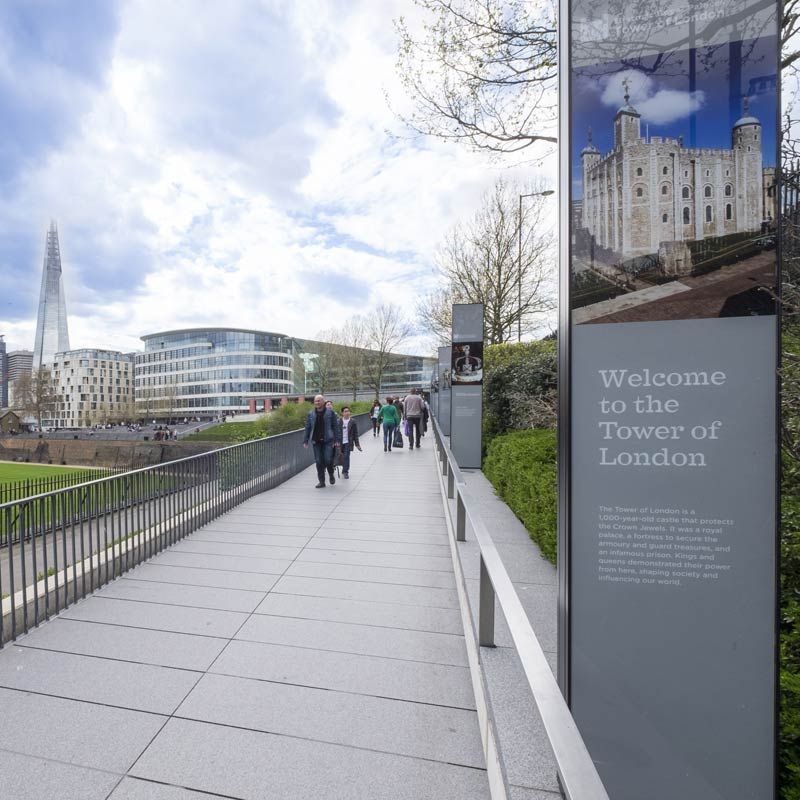 Tower of London welcome signage walkway wayfinding solution