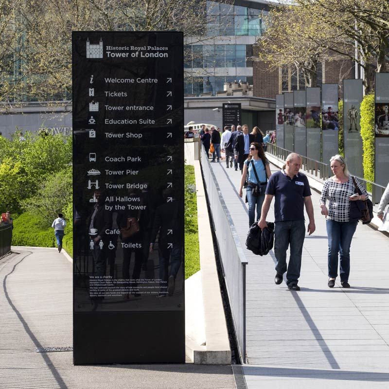 Tower of London visitor information signpost