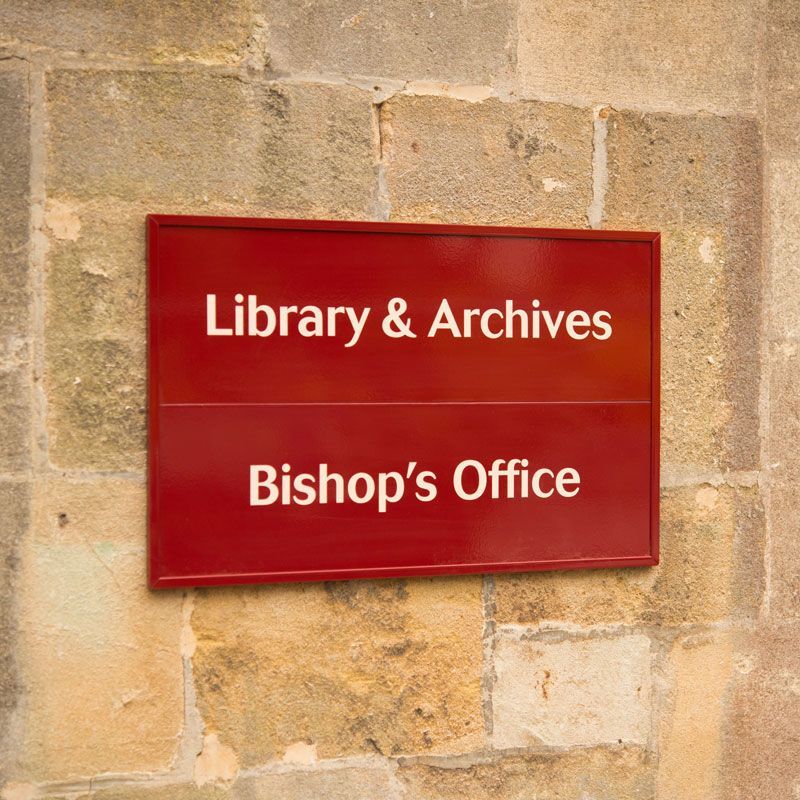 Exeter Cathedral wall signage for Library & Archives and Bishop's Office